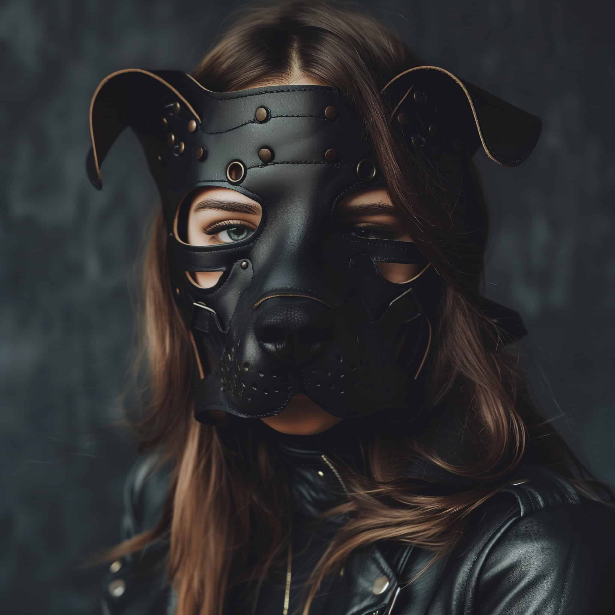 Submissive Woman Wearing A Leather Puppy Mask Loves Being Trained By Her Master